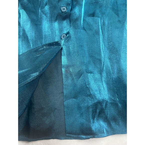 Joan Leslie Woman Blouse Womens 16W Blue Shiny Button Front Collared Evening Top - Picture 6 of 14